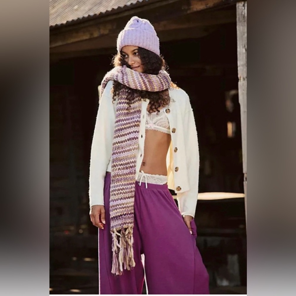 Free People All Mine Woven Scarf NWT Purple and Yellow